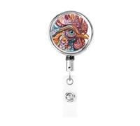 Enrouleur de badge rétractable en métal, porte-badge en forme de coq fantaisie, porte-badge rotatif à suspendre pour infirmière, médecin, enseignant, bureau