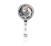 Enrouleur de badge rétractable en métal, porte-badge en forme de tigre blanc, porte-badge rotatif à suspendre pour carte d'identité, porte-clé pour infirmière, médecin, enseignant, bureau
