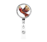 Enrouleur de badge rétractable en métal, porte-badge en forme d'oiseau rouge volant rotatif à suspendre pour carte d'identité, porte-clé pour infirmière, médecin, enseignant, bureau