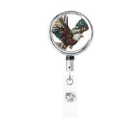 Enrouleur de badge rétractable en métal, porte-badge rotatif en forme d'aigle majestueux volant, porte-clés à suspendre pour infirmière, médecin, enseignant, bureau