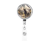Enrouleur de badge rétractable en métal, porte-badge rotatif en forme d'ours devant la montagne, pour infirmière, médecin, enseignant, bureau