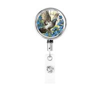 Enrouleur de badge rétractable en métal - Porte-badge rotatif en verre teinté - Motif pigeon volant - Pour infirmière, médecin, enseignant, bureau