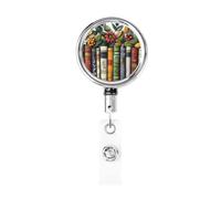 Enrouleur de badge rétractable en métal, rangée de livres colorés rétro en bois, porte-badge, porte-badge, porte-badge rotatif à suspendre pour infirmière, médecin, enseignant, bureau