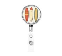 Enrouleur de badge rétractable en métal, rétro trois planches de surf debout vertical, porte-badge rotatif pour carte d'identité, porte-clés, pour infirmière, médecin, enseignant, bureau