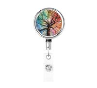 Enrouleur de badge rétractable en métal robuste - Porte-badge coloré en forme d'arbre - Porte-badge pour infirmière - Enrouleur de badge d'identification avec clip - Pour homme et femme