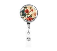 Enrouleur de badge rétractable en métal, rose et hibiscus classique, porte-badge rotatif pour carte d'identité, porte-clés, pour infirmière, médecin, enseignant, bureau