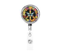 Enrouleur de badge rétractable en métal, signe de paix, papillons, fleurs, porte-badge rotatif à suspendre pour carte d'identité, porte-clés, pour infirmière, médecin, enseignant, bureau