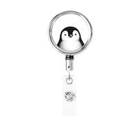 Enrouleur de badge rétractable en métal, simple pinguin noir et blanc, porte-badge rotatif pour carte d'identité, porte-clés, pour infirmière, médecin, enseignant, bureau