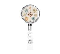 Enrouleur de badge rétractable en métal, simple rétro flocon de neige vintage, porte-badge rotatif pour carte d'identité, porte-clés, pour infirmière, médecin, enseignant, bureau