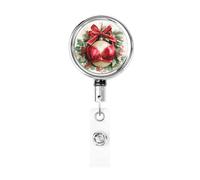 Enrouleur de badge rétractable en métal, soutien-gorge de Noël rouge satiné pour décoration de vacances, porte-badge, porte-badge rotatif à suspendre pour infirmière, médecin, enseignant, bureau