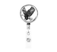 Enrouleur de badge rétractable en métal - Style médiéval - Aigle volant majestueux - Porte-badge rotatif - Pour infirmière, médecin, enseignant, bureau