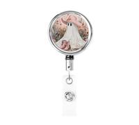 Enrouleur de badge rétractable en métal, style western art cowboy racines, fantôme, porte-badge rotatif pour carte d'identité, porte-clés, pour infirmière, médecin, enseignant, bureau