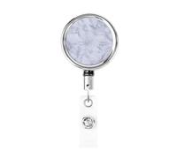 Enrouleur de badge rétractable en métal, texture marbre de luxe grise, porte-badge rotatif à suspendre pour carte d'identité, porte-clés, pour infirmière, médecin, enseignant, bureau