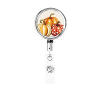 Enrouleur de badge rétractable en métal, trois porte-badges citrouilles rotatifs à suspendre pour carte d'identité, porte-clé pour infirmière, médecin, enseignant, bureau