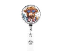 Enrouleur de badge rétractable en métal, vache des Highlands tenant un verre à bière, porte-badge rotatif pour carte d'identité, porte-clés pour infirmière, médecin, enseignant, bureau