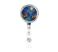 Enrouleur de badge rétractable en métal - Village de montagne tranquille - Porte-badge rotatif à suspendre pour infirmière, médecin, enseignant, bureau