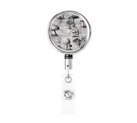 Enrouleur de badge rétractable en métal - Vintage champignons sur journal - Porte-badge rotatif - Pour infirmière, médecin, enseignant, bureau