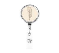 Enrouleur de badge rétractable en métal vintage simple en forme de plume pour infirmière, médecin, enseignant, bureau