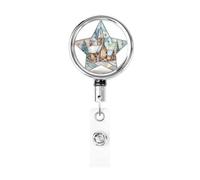 Enrouleur de badge rétractable en métal, vitrail romantique, village enneigé, église, porte-badge rotatif à suspendre pour infirmière, médecin, enseignant, bureau