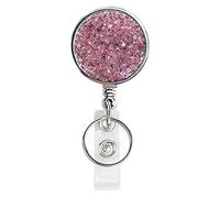 Enrouleur de badge rétractable en plastique léger avec anneau porte-clés et clip de ceinture pour infirmière, bénévole, enseignant, étudiant, bureau (1 pièce, rose)