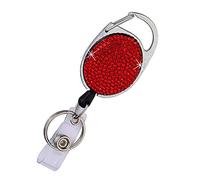 Enrouleur de badge rétractable en strass avec clip de ceinture et porte-clés, cordon de traction jusqu'à 61 cm, cadeau pour femmes et filles, 1 pièce, rouge