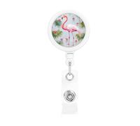Enrouleur de badge rétractable et robuste avec clip de ceinture et porte-clés pour employés de bureau, médecin, infirmière, motif flamant rose blanc