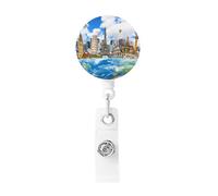 Enrouleur de badge rétractable Motif bâtiments célèbres du monde entier Porte-badge pour nom d'infirmière