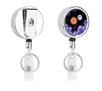 Enrouleur de badge rétractable orange soleil et lune de 62 cm avec cordon de 62 cm et clip crocodile pivotant à 360° en acier inoxydable robuste pour infirmières, médecins, enseignants, employés de
