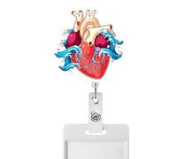 Enrouleur de badge rétractable - Porte-carte d'infirmière vertical avec clip rétractable - Motif cœur - Pour homme et femme - Assistant, étudiant, enseignant, infirmier, médecin