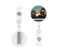 Enrouleur de badge rétractable robuste avec clip et mousqueton pour 3 chats qui jouent des notes, porte-badge, porte-nom, porte-carte d'identité, porte-clés pour infirmière, médecin, employés de
