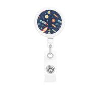 Enrouleur de badge rétractable Rocket in Space - Robuste avec clip de ceinture - Cordons rétractables - Porte-carte d'identité avec porte-clés - Pour bureau, infirmière, employée