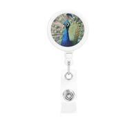 Enrouleur de badge rétractable très résistant avec clip de ceinture pour employés de bureau, médecins, infirmières, motif paon