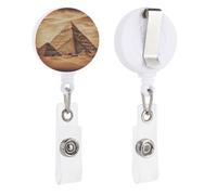 Enrouleur de badge vintage en forme de pyramide égyptienne rétractable pour badge d'identité, nom, porte-badge rond robuste avec clip en plastique léger pour homme et femme