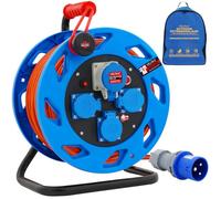 Enrouleur de câble 25 m 4 Prises CEE Rallonge Prolongateur électrique IP44 en plastique spécial, avec protection contre la surchauffe, pour une utilisation en intérieur, fabriqué en Allemagne