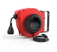 Enrouleur de câble automatique 15 m + 1,5 m pour l'extérieur, utilisable sur 1500 W (charge maximale déroulée : 3200 W), avec support mural rotatif à 180°, bouton de réinitialisation et butée réglable