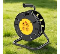 Enrouleur de câble avec rallonge de 25 m, multiprise 4 prises, enrouleur de câble mobile avec pied en acier, tambour d'alimentation pour salle de loisirs, interrupteur de protection thermique, câble