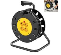 Enrouleur de câble d'extension 50 m, prise extérieure à 4 prises, sécurité thermique, enrouleur portable robuste avec fiche UE 13 A à fusible pour le jardin et l'atelier