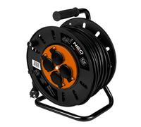 NEO TOOLS Enrouleur de câble, 4 prises, 230 V, IP20, noir, avec 4 prises, 50 m, 3600 W, 3 x 2,5 mm², fusible thermique, connexion à la terre