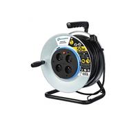 Electraline 208690 Rallonge Prolongateur électrique en Metal 50M 4 prises avec Guide pour le câble, Platine fixe et poignée ergonomique