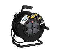 Electraline 208678 Enrouleur Electrique Professionnel 40M pour Chantier Prises IP44 avec Guide pour Le câble, Platine Fixe et poignée Ergonomique, Noir