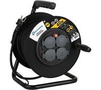 Electraline 208678 Enrouleur Electrique Professionnel 40M pour Chantier Prises IP44 avec Guide pour Le câble, Platine Fixe et poignée Ergonomique, Noir