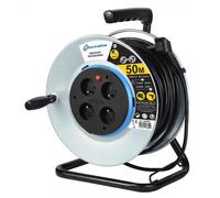 Electraline 208690 Rallonge Prolongateur électrique en Metal 50M 4 prises avec Guide pour le câble, Platine fixe et poignée ergonomique