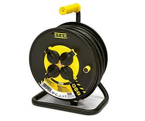 Enrouleur de câble électrique professionnel, 4 prises et prise Schuko, H07RN-F3G2.5MM2, 25M, GS (TUV)- IP44.