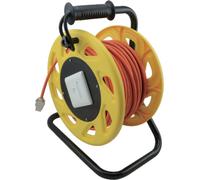 Enrouleur de câble Helos, câble réseauCâble brut Cat.7A, mobile, orange/jaune, 50,0m design robuste , câble d'installation 1000 MHz , prise Keystone Cat 6A avec prise de données intégrée Cat6 avec cap