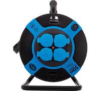 REV Enrouleur de câble, IP44, extérieur, 4 Prises de Contact de Protection, 50 m, Noir