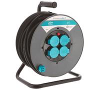 Enrouleur de Chantier 25M GEFOM - Câble 3G2.5mm² - IP44 Étanche - 4 Prises 16A + Clapet - Sécurité et Puissance