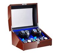Enrouleur de Montre silencieuse, Enrouleur de Montre Automatique pour 4 + 6 Montres LED Éclairage de Piano Peinture extérieure Adaptateur AC Batterie Adaptateur Batterie à la Batterie