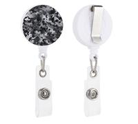 Enrouleur de porte-badge noir blanc gris camouflage rétractable - Enrouleur de badge d'identification rond robuste avec clip en plastique léger - Extension de porte-clés pour homme et femme