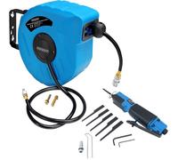 Enrouleur de tuyau à air comprimé automatique 10m 1/4"" dévidoir avec scie à métaux 6 lames 10.000 tr/min bricolage atelier