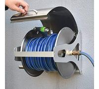 Enrouleur de tuyau, chariot de tuyau d'eau de jardin avec couvercle, support de rangement de tuyaux, support de tuyaux mural/sol en acier inoxydable(Blue,25m)